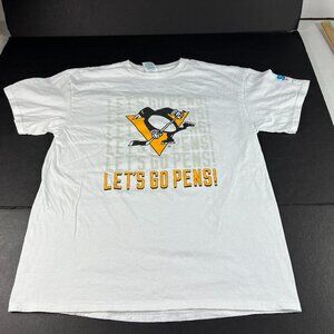 Y2K NHL Pittsburgh Penguins Promo Shirt Fits Medium White Lets Go Logo Tee Tag L